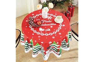 IEVERY Weihnachtstag Tischdecken Fleckschutz Pflegeleicht Abwaschbar Schmutzabweisend Table Cloth für Küche, Esstisch, Couchtisch, Parteien, Abendessen (Rund 150cm, Weihnachtstag 01)
