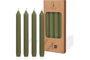 COMFORDER Stabkerzen Set, 4x Tafelkerzen einfarbig + gerippt, 20cm, 7 Stunden Brenndauer (Moosgrün)