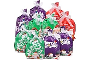 GOSKNOR 20szt Torby na Prezenty Swiateczne, 5 Wzorów Torba na Prezenty do Pakowania na Swieta ze Wstazka Mikolaj Balwany Torby na Prezenty Swiateczne na Slodycze Ciasteczka Upominki Przyjecia