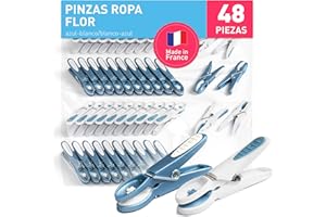 culiclean Pinzas Ropa Fuertes – 48 Pinzas para Tender Ropa Que No Dejan Marca – Plástico Resistente y BPA-Free – Fabricado en Francia – Flor, Azul-Blanco/Blanco-Azul