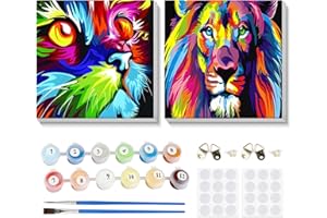 MOGTAA Framed Paint by Number for Kids Adults, 2 Pack Cat and Lion Paint by Numbers for Beginners, Acrylic Paint by Number Kits On Canvas, DIY Oil Painting Kits for Home Art Decor (8x8inch)