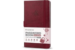 Clever Fox Password Book 2nd Edition – Hardcover Password Keeper with Laminated Alphabetical Tabs – Internet Address Notebook & Login Details Organizer Journal – 10.4x19.3cm (Wine Red)