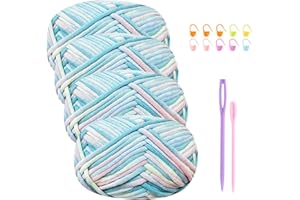 RENYIZ Chunky Yarn for Crochet Cotton Yarn for Crochet Chunky Wool 4x50g Crochet Yarn for Beginners Crochet Wool Knitting Yarn with Crochet Accessories Blue Yarn