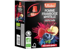 Vitabio - 100% Fruits - Gourdes Pomme de Provence Framboise de Corrèze Myrtille 4x120 g - BIO