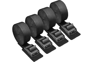 Aulese 4 sztuki pasów mocujących w kolorze czarnym, udźwig 250 kg,pasy mocujące z klamrą ze stali nierdzewnej, pasek mocujący do samochodu, bagażnika rowerowego i na kemping