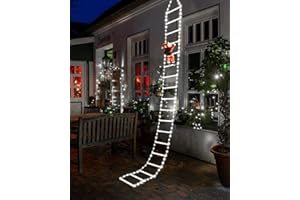 NEXVIN 9.9Ft Christmas Ladder Lights with Santa Claus - 338 LED Christmas Lights, 8 Modes, Timer Memory Function, Mains Powered, Indoor Outdoor Garden Xmas Tree Christmas Decorations (White)