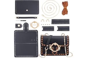 WADORN 18pcs Ensemble de Fabrication de Sac à Bandoulière en Cuir PU, Sac à Main Noir Faisant Tout le Matériel Bricolage Kits de Sac à Main Cousus à la Main Faisant un Ensemble Complet, 21x4x14 cm