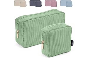 MAGEFY Small Makeup Bag Corduroy Make up Bag with Compartments Travel Cosmetics Bag for Women Girls Makeup Pouch