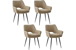 JIJIAN Set of 4 Dining Chairs, Upholstered Armchair with Arms with Backrest and Black Metal Legs for Living Room, Restaurant, Kitchen (Brown)