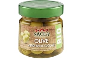 SACLA Saclà, OlivOlì, Olive Verdi Denocciolate Biologiche, Ideali per Aperitivo, Insalate e per Arricchire i Tuoi Piatti, Vaso Vetro, 185g (90g sgocciolato), Confezione da 6 Pezzi