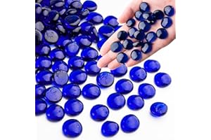 MESCHETT 0.44 kg de Billes de Verre Bleu, Perles de Verre Plates pour vases, Cailloux pour décoration d’Aquarium, Pierres de mancala, Remplissage de Vase