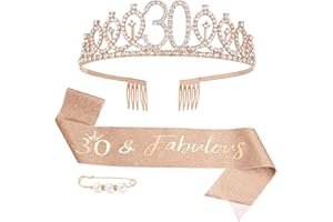 ALTcompluser 30. Geburtstag Krone Schärpe Set, Geburtstag Tiara Gold Geburtstag Schärpe Broschen, 30. Geburtstag Geschenke Geburtstag Schärpe und Krone für Frauen Geburtstag Party Supplies