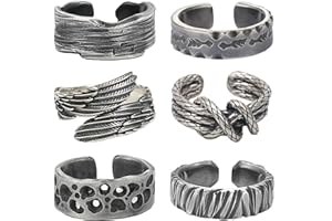 VELESAY 6 Pezzi Uomo Anello Vintage Gotico Antico Anello Rock Biker Punk Anello Angelo Set Anello Uomo