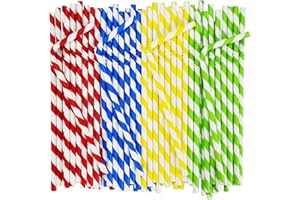 LIVES ON GREEN Cannucce monouso flessibili in carta, 19,7 x 0,6 cm, 100% biodegradabili, strisce colorate, 250 pezzi