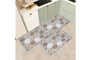 ‎JEFFEL Küchenteppiche 2 Stück,Vintage rutschfest Waschbar Dauerhaft Küchenläufer Flurläufer, Anti-Müdigkeit Küchenteppich Teppich Läufer für Küche,Carpet für Badezimmer/Wohnzimmer Flur (C, 43x75+43x150cm)