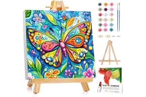 Mafenr Art Butterfly Paint by Numbers for Kids, Butterfly Paint by Number with Frame and Easel, Paint by Numbers for Children Age 5-8-12 for Gifts and Decor (8X8Inch)