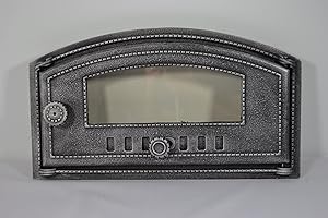 SEZAM Backofentür aus Gusseisen mit hitzebeständiger Glasscheibe, nach rechts öffnend, Pizzaofentür - Brotofen - Steinofentür, 48,5 x 6,5 x 27,5 cm - halbrund, altsilberne Bemalung