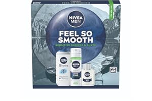NIVEA MEN Feel So Smooth Skincare Gift Set (3 Products) - Men'sGift Set for Sensitive Skin – Includes Shower Gel, Shaving Foam, and Post Shave Balm