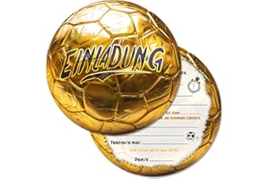 Vielucks® 15 x Fußball Einladungskarten Kindergeburtstag - Φ13.5cm - Original, Einladungskarten Geburtstag für Fußballbegeisterten Jungen und Mädchen, Coole Witzige Rund Fußball Einladung (Gold)