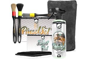 Nuke Guys Kit de nettoyage pour l'intérieur de voiture | Nettoyant pour intérieur 500 ml + gant de nettoyage + 3 brosses de nettoyage + tampon de gommage | Ensemble d'entretien pour l'intérieur de