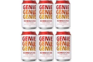 GENIE LIVING DRINKS Kombucha, Fiery Ginger, Fermented for 10 Days, Gut Friendly, Low Calorie, All Natural, 100% Vegan, No Sweeteners, No Nasties, Made in the UK, Natural Energy, 6 x 330ml Cans
