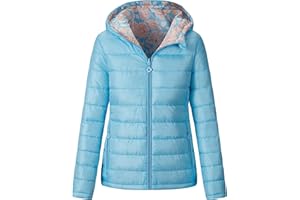 Vibes Ladies Jackets Women Reversible Winter Down jacket Lightweight Packable Jackets for Women Zipper Hooded Jacket with Pockets Women Windproof Waterproof Jacket Coat Ladies UK Size S M L XL