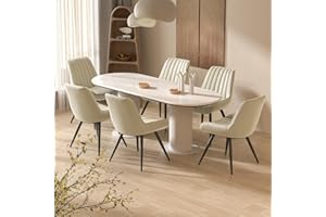 Hawthyhome Esszimmerstühle 6er Set | Polsterstühle mit 5 cm Sitzkissen • künstlicher Stoff Dining Chair • Küchenstuhl mit Rückenlehne • Moderne Sessel • Metallbeine • Beige FU01043BE-6