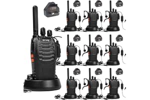 Walkie Talkie PMR446 License-free Two Way Radio, pofung PT88E 16 Channels Professional Rechargeable Long Range Walkie Talkies with Charger Base and Earpieces (Black, 10 Pack)
