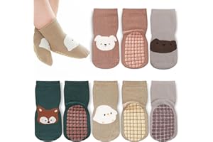 Bigqin 4 pary antypoślizgowe skarpetki dla niemowląt, skarpetki dla dzieci chłopców i dziewcząt, grube zimowe bawełniane skarpetki antypoślizgowe zwierzęta