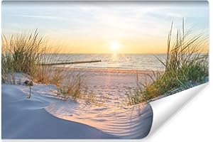 Muralo 788833822 Photographic Wallpaper, Beach Sea Dunes, Fleece Decoration, Summer Sky