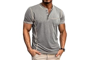 LAOARA Tee Shirt Homme T Shirt T-Shirts à Manches Courtes Homme Henley Col Tunisien Boutons Légére Tshirt M-3XL