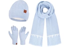 Bequemer Laden Mujeres Invierno Gorro Guantes Termicos Tactiles Bufanda Larga Conjunto Tejido Gorra Regalo Mujer para Clima Frío con Forro Polar