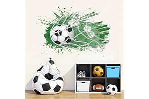 ANHUIB Fußball Wandtattoo 3D Wandsticker Fussball Kinderzimmer Jungen Selbstklebende Durchbruch Poster für Jugendzimmer Grün Wandaufkleber Kinderzimmer Fussball Teenager Schlafzimmer Deko Geschenk