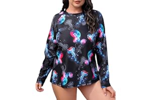 Halcurt Women Plus Size Long Sleeve Rash Guard Swimsuit Top UPF50+ Sun Protection Loose Fit Bathing Suit Quick Dry Swimwear