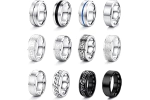 JeweBella 12Stück Ringe Herren Edelstahl Ringe Silber Poliert Keltischer Knoten Vintage Biker Ringe Schwarz Kette Ringe Wikinger Gothic Ringe Set Verlobung Freundschaftsringe für Herren Männer