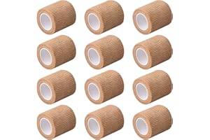PTJJXA 12 Rolls Elastic Cohesive Bandages, 5 cm x 4.5 m Breathable Self Adhesive Bandage, Non Woven Wrap Tape for Sports Knee Wrists Ankle Sprains Animal Pet Vet (Skin Color)