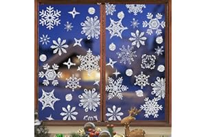 ALEGRE Płatki śniegu, naklejki na okno, na Boże Narodzenie, samoprzylepne, 93 szt., błyszczące srebrne naklejki na okno, na Boże Narodzenie, płatki śniegu, dekoracja okienna, dekoracja okienna