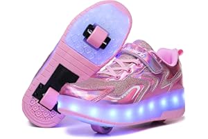YongerYong LED Strips Roller Skate Shoes with Double Wheels for Kids Automatic Retractable Skateboarding Shoes Outdoor Sports Gymnastic Sneakers
