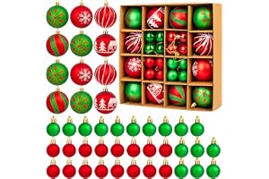 44 st röda och gröna julgransdekorationer julgranskulor set, julgranskulor dekor hängen hängande bollar prydnader julgransdek