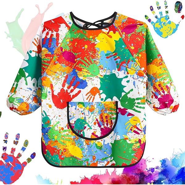 2PCS Kids Art Aprons And Hats For Age 7-12 Years Girls Boys Waterproof Graffiti Painting Aprons Long Sleeves With Pockets Kids Painting Smock Toddler Children Play Apron For Painting Craft School