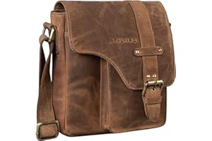 STILORD 'Nino' Sac à Bandoulière en Cuir Homme Petite Sacoche Sac Messager Vintage Sac à l'Épaule Besace en Cuir pour iPad 9.7' Pouces, Couleur:marron moyen