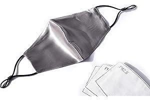 HABAC STUDIO - 100% Mulberry Silk Face Mask Face Masks Washable UK Reusable Face Mask, Black Mens Silk Mask Silk Face Covering for Women 4 Layers Pocket Filter 3x FREE PM 2.5 Filters (Grey)