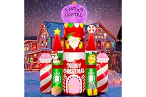 Kalolary 10 Fuß Hohe Aufblasbare Weihnachtsdekoration, Weihnachten Aufblasbares Süßwarenhaus mit Weihnachtsmann Rentier Penguin Blasen Sie Weihnachten Freien für Home Holiday Yard Lawn Party Supplies