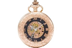 SEWOR Vintage Loupe Montre de Poche Squelette remontage Manuel Montre de Poche Incluent Marque Boîte en Cuir