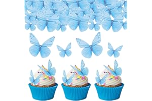 ENLACE Essbare Tortendeko Schmetterlinge Cupcake Topper Essbare,Esspapier Schmetterlinge Tortendeko Essbar,Blau Schmetterling Geburtstag Deko Kuchen,Schmetterling Muffin Deko,Cupcake Deko Essbar