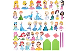 COQOYO Diamond Painting Kinder Sticker Set, 36pcs Prinzessin 5D Diamantmalerei Aufkleber Bilder, Cartoon Mini DIY Diamant Mosaikherstellung Basteln Kit für Mädchen Anfänger Geburtstag Geschenke