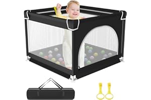 YUMBOT Parc Bebe 90 x 90cm, Parc pour bébé Pliable en Tissu Oxford, Parc Enfant avec Côtés en Maille, Parc bebe Modulable avec 2 Anneaux de Parcs,Parc De Jeux Bébé pour Appartement, Noir