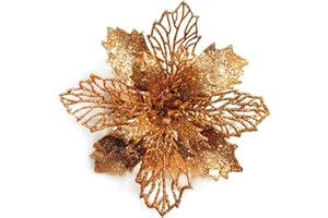 GL-Turelifes - Confezione da 12 stelle di Natale artificiali, glitterate, decorazione per ghirlanda natalizia e albero di Natale, diametro 16 cm, con 12 aghi verdi flessibili