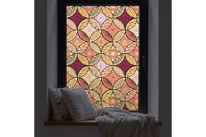 ‎DKTIE dktie Fensterfolie Blickdicht Sichtschutzfolie Milchglasfolie Dekorfolie Glasmalerei Fensterfolie Kreismuster Statische Aufkleber ohne Klebstoff Wiederverwendbar (Orange, 44.5X200CM)