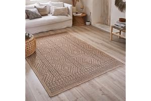 Nazar Tapis Nature, Tapis Naturel Boheme, Tapis Aspect Jute, Tapis Salon, Chambre, Couloirs, Tapis Exterieur, Couleur Naturelle